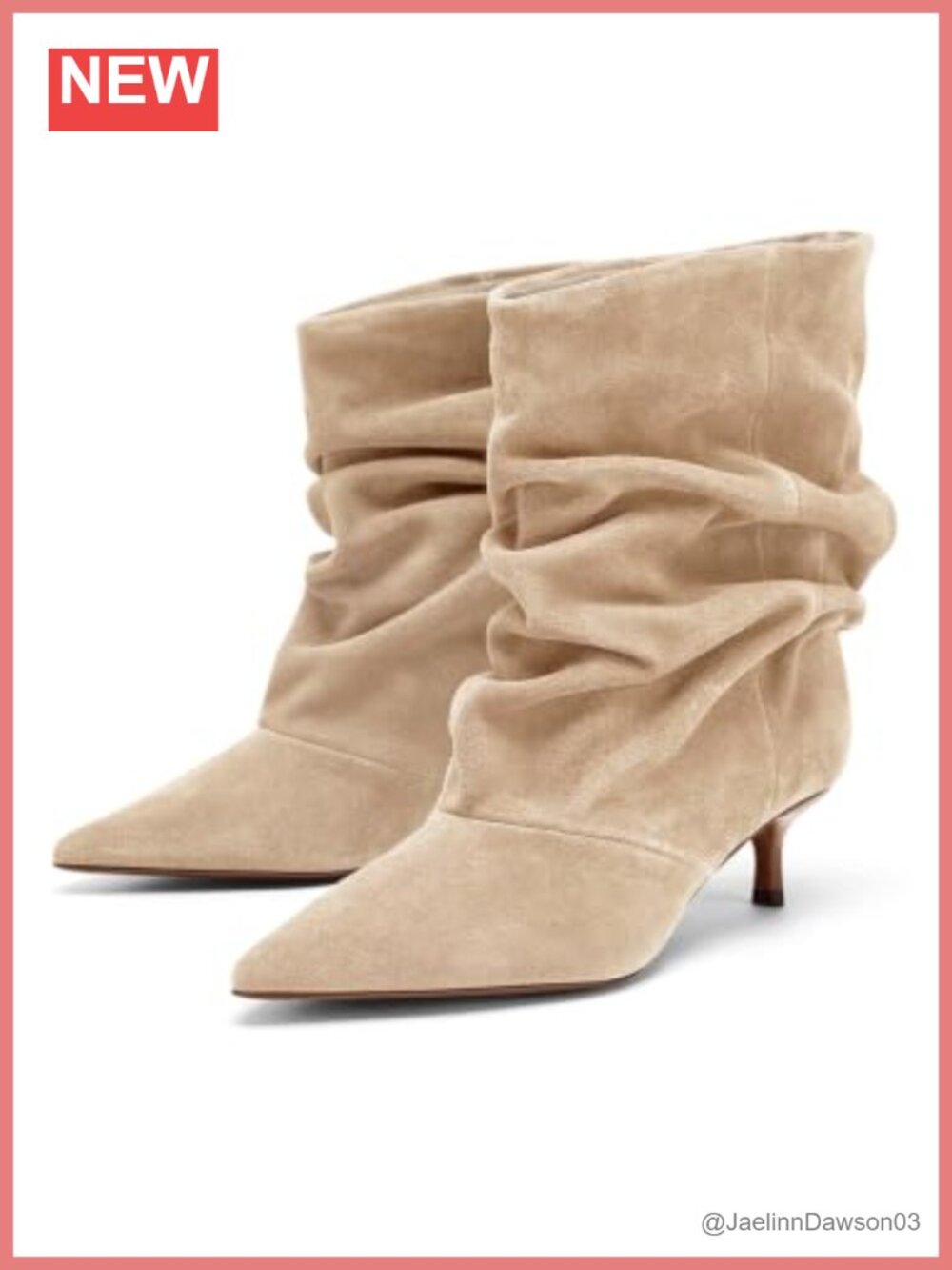 Coutgo Womens Slouchy Ankle Boots Kitten Heel Pointed Toe Faux Suede Pull On